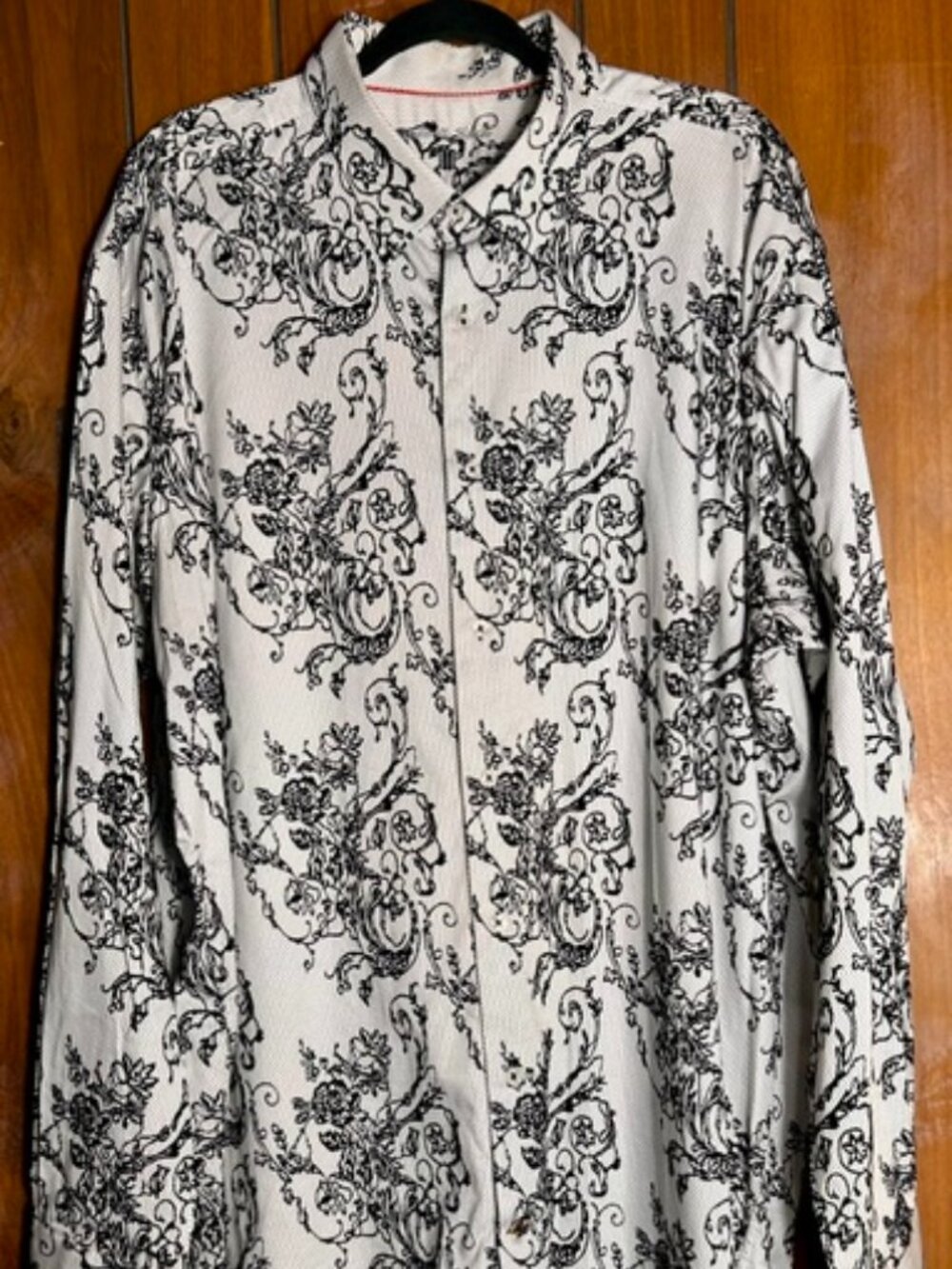 Luchiano Visconti Black Series White Black Floral L/S Button Down Mens Sz 2XLT